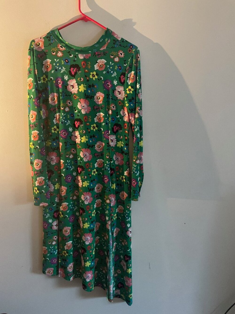 Topshop Green Floral Long Sleeve Midi Dress Tie Back Size 8